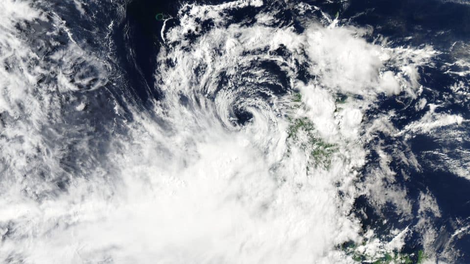 Satellite view of the tropical storm system over the Philippines that drove the monsoon flooding