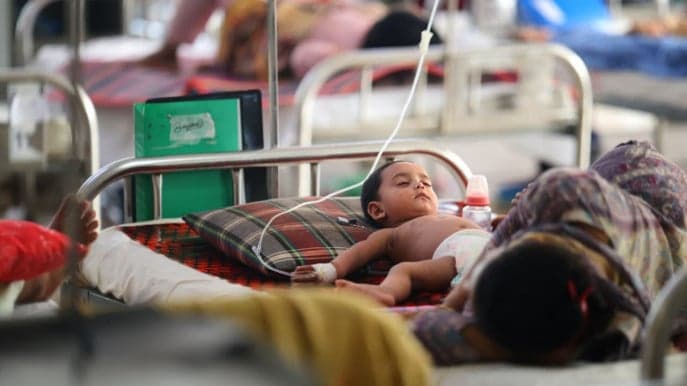 File photograph: Children receive treatment in hospital during Bangladesh’s measles outbreak (file photo, July 2026).