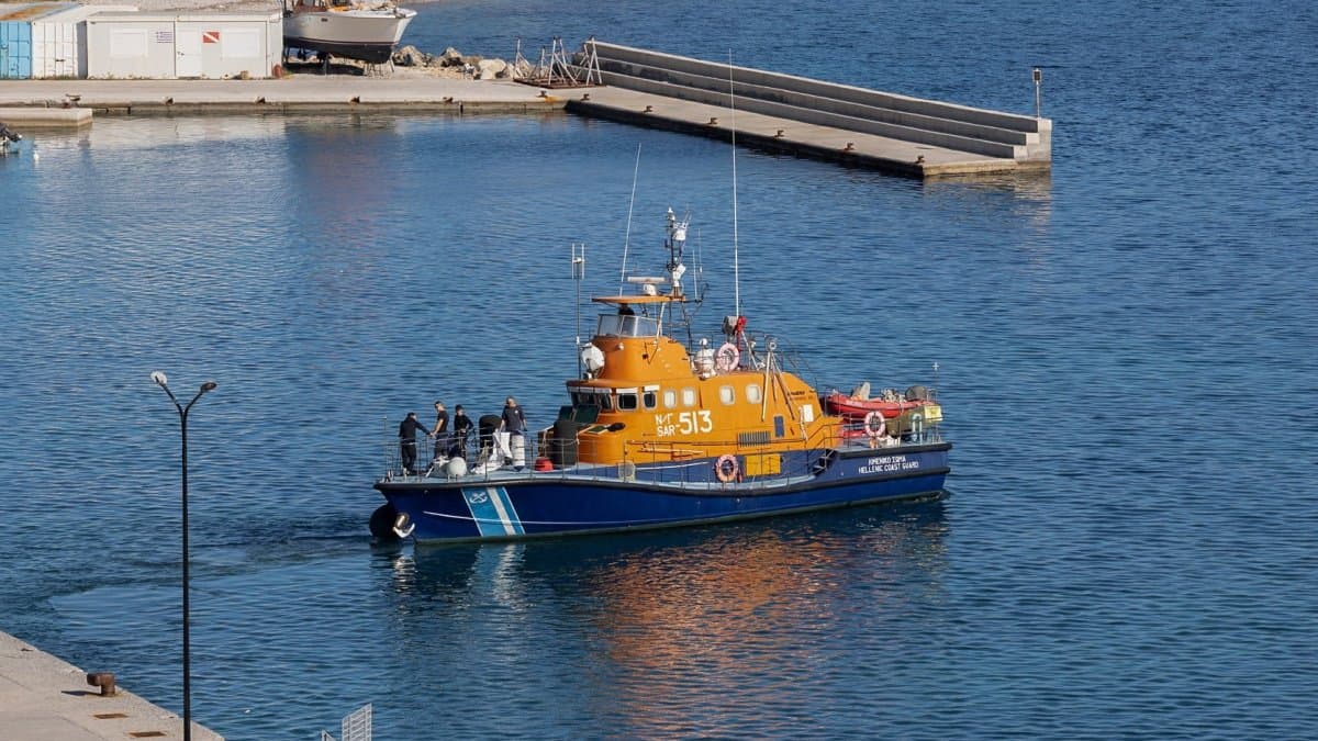 A Greek coast guard vessel off Lesbos after the collision in which six migrants died, 19 October.