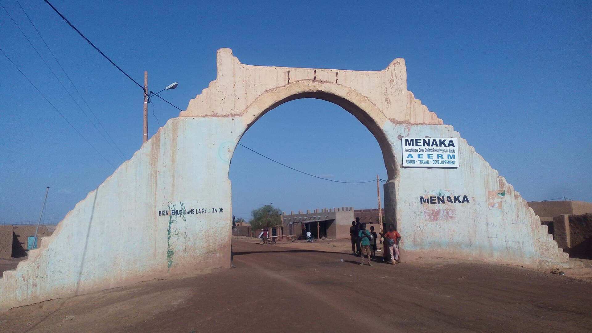 File photograph: File photo: the entrance arch to the town of Ménaka, north-eastern Mali, in 2017.