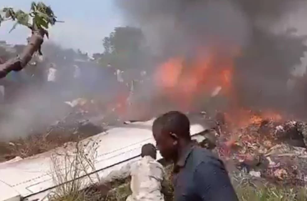 The scene of the air crash near Kenge in southwest Democratic Republic of Congo, which killed 17 people.